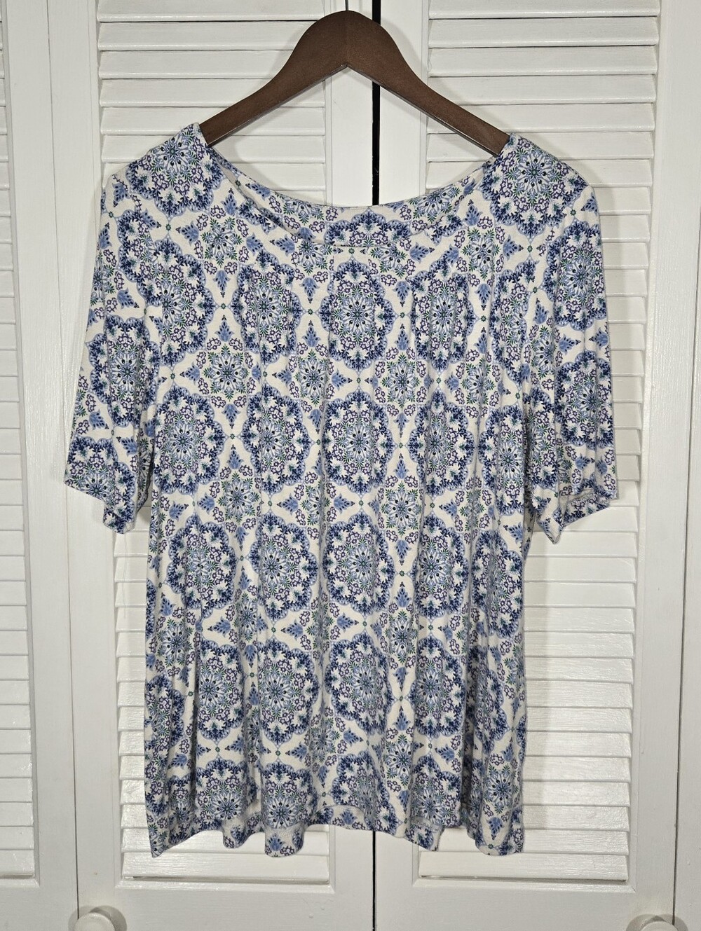 Croft & Barrow Patterned Short Sleeve Time Mosiac Scoop Neck Jersey Short Sz XXL